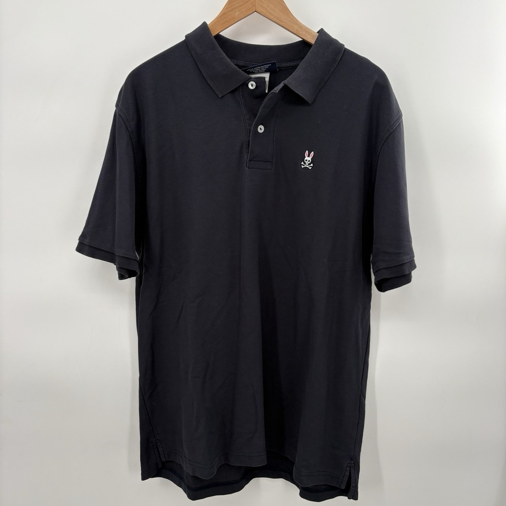 Psycho Bunny Men Polo Shirt Navy Blue Logo Embroidered Pima Cotton‎ Size 7 #2A